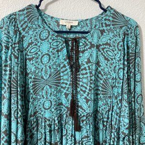 Umgee Babydoll Boho Dress Turquoise/Chocolate